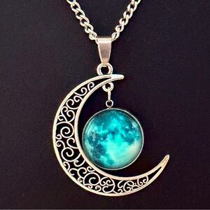 Celestial GLOW IN THE DARK Blue Moon Pendant Necklace 🌙